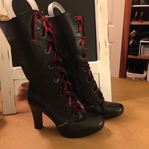 Charles David Black Victorian Goth Lace Boots 8 B